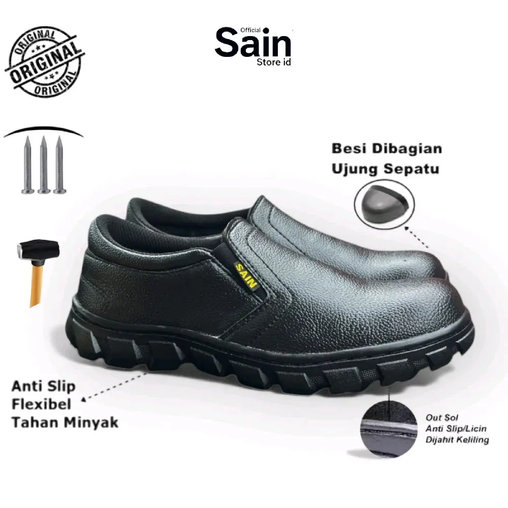 SAIN Sepatu Safety Pria Sepatu Safety Ujung Besi Original Untuk kerja Proyek dan kontraktor Nyaman dan Anti Slip