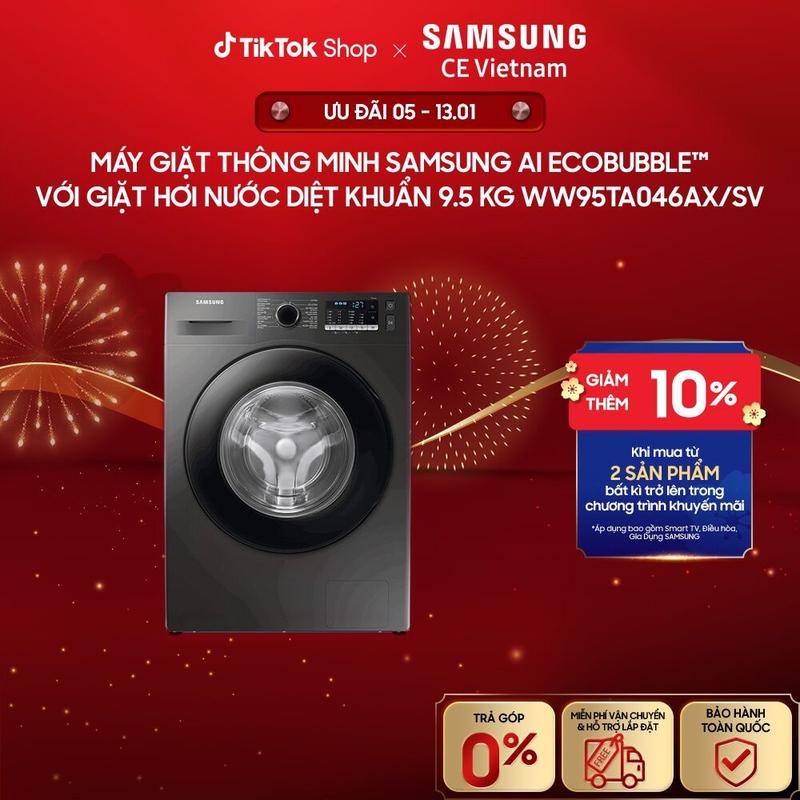   Miễn phí lắp đặt + Freeship  Máy Giặt Thông Minh Samsung AI Ecobubble Giặt Hơi Nước Diệt Khuẩn 9.5 kg WW95TA046AX SV - Giao hàng sau 15 ngày 
