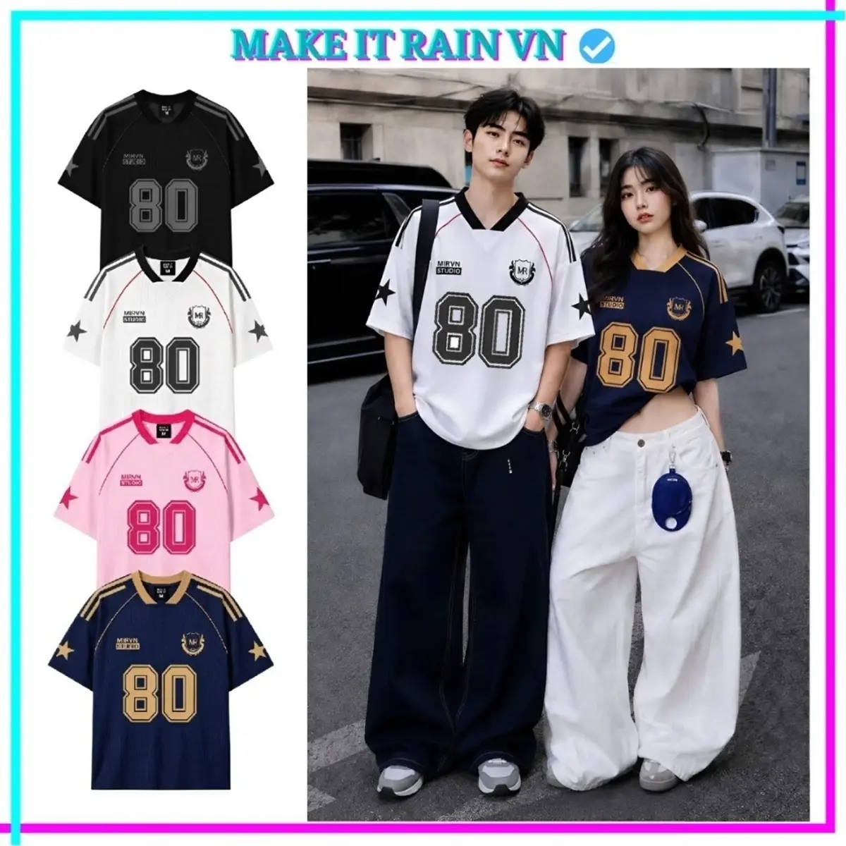 [MUA 3 GlẢM 15K TẶNG THÊM MÓC KHÓA, MUA 2 GlẢM 10K] Áo Thun Thể Thao Local Số 80 Brand Make It Rain Việt Nam, Unisex Nam Nữ From Rộng Tay Lỡ từ 30kg đến 100kg