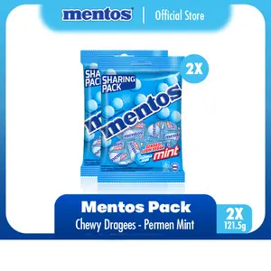 Mentos Chewy Dragees Mint 243g - Permen Rasa Mint (2 Packs)