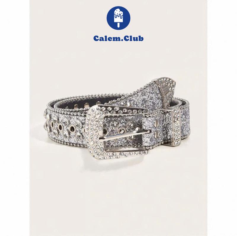 Calem.Club - Thắt lưng nam nữ bản to 3cm Đính Đá lấp lánh chất liệu da PU dây nịt phong cách Hàn Quốc