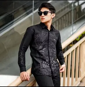 Kemeja Atasan Baju Batit Pria Lengan Panjang Dewasa Reguler Fit Kasual Moderen Katun Cowok Batik Printing Nyaman Hem Formal Slim