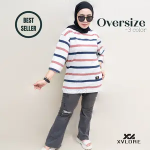 Xvlore Kaos Oversize Wanita PREMIUM  garis 3 Warna edisi Terbatas Basic Soft Katun Combed Nyaman Lembut Polos Distro Atasan Panjang