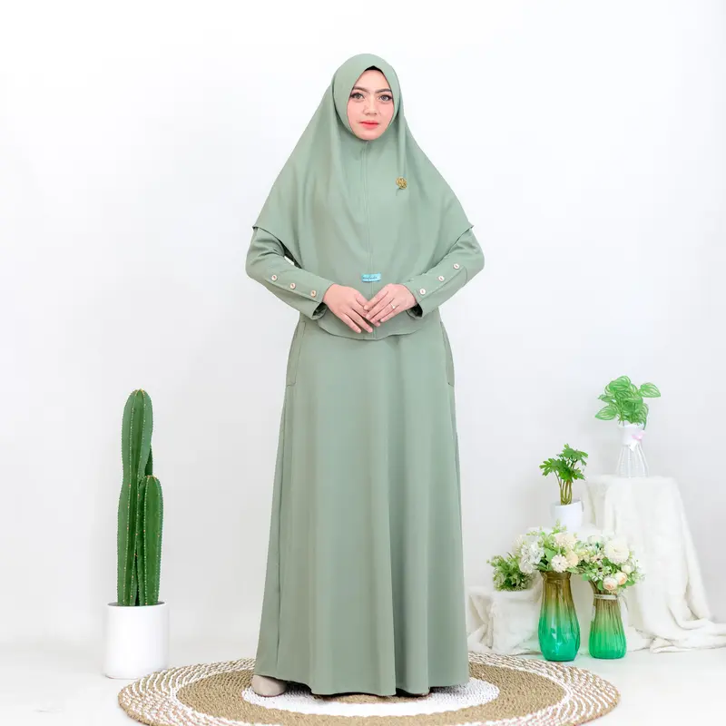 Gamis Soraya Set Hijab Bahan Knit Premium Elegant Tidak Nerawang Dan Anti Panas Sudah Sama Bros Kain Muslim Panjang Syari 5