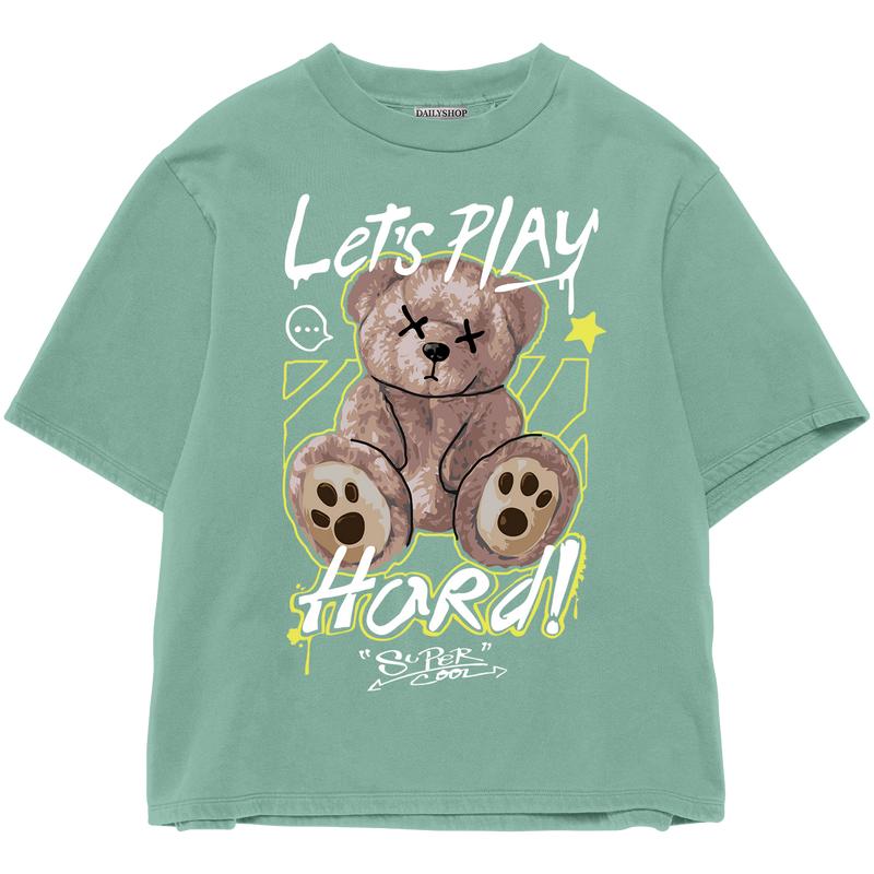 Product Introduction of Kaos Wanita Pria Bahan Katun Teddy Bear Lets Play Beruang Lengan Pendek combed baju T-shirt Dewasa Top atasan Distro Unisex Tebal Merah 49