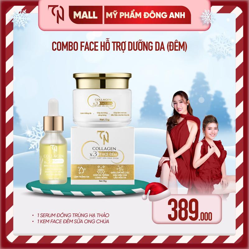  BỘ ĐÔI DƯỠNG DA BAN ĐÊM  FACE ĐÊM SỮA ÔNG CHÚA & SERUM ĐÔNG TRÙNG HẠ THẢO HỖ TRỢ GIẢM NÁM TÀNG NHANG  CẤP ẨM - COLLAGEN X3 
