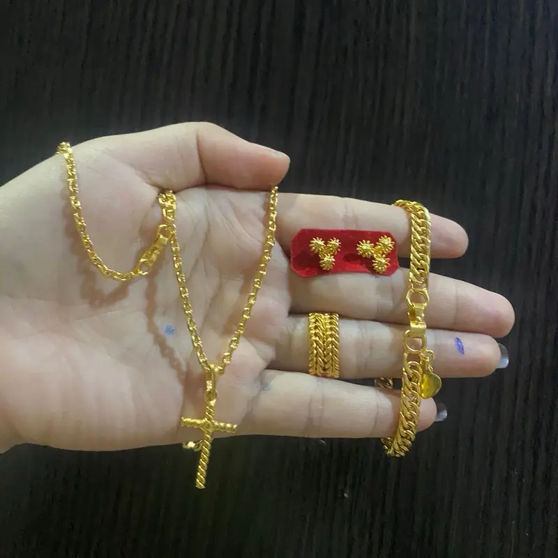 Set cantik salib replika emas asli lapis golden dan lapis Kristal(tulis nota ukuran) 0