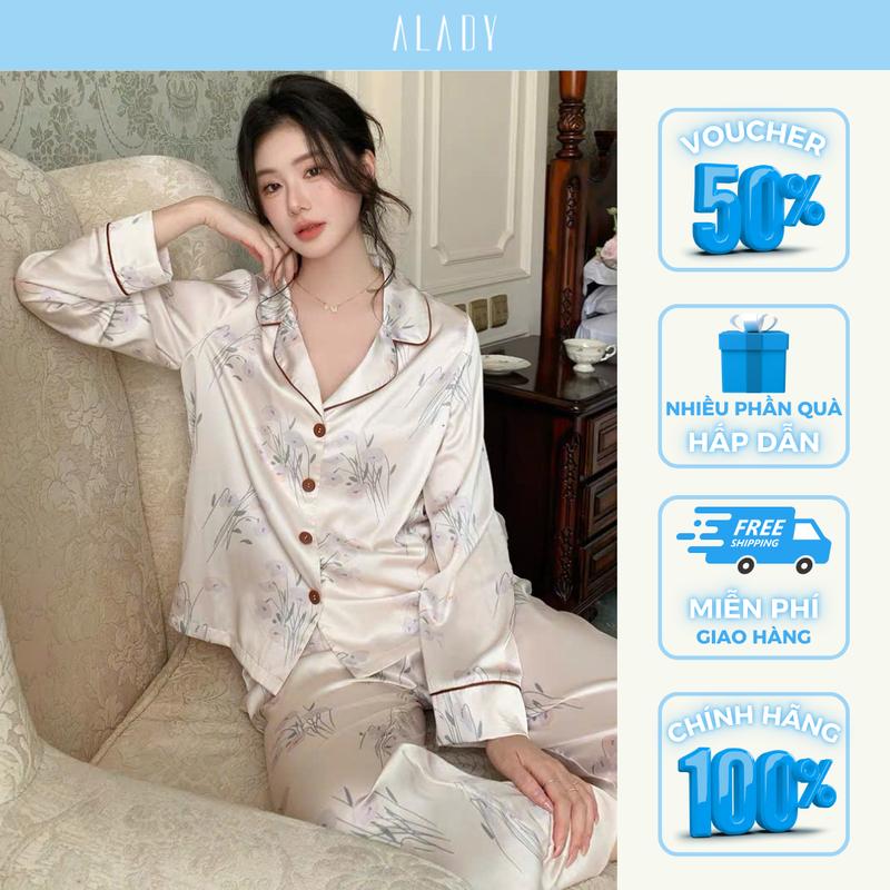  ALADY TD059 - Bộ Đồ Ngủ Pyjama Mềm Mim Lụa Dài Tay Cho Nữ Cảm Giác Thoải Mái Tối Đa Chất Liệu Mim Lụa Mềm Mại & Êm Ái Khi Mặc 