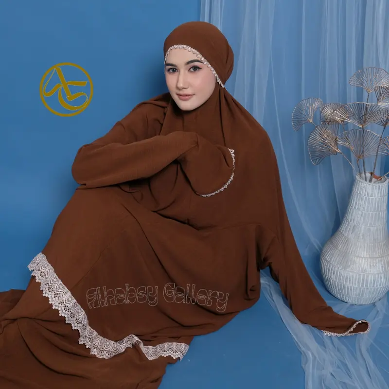 Mukena Terusan Dewasa Dubai Penutup Dagu Crinkle Airflow Premium Mewah Renda Motif 7