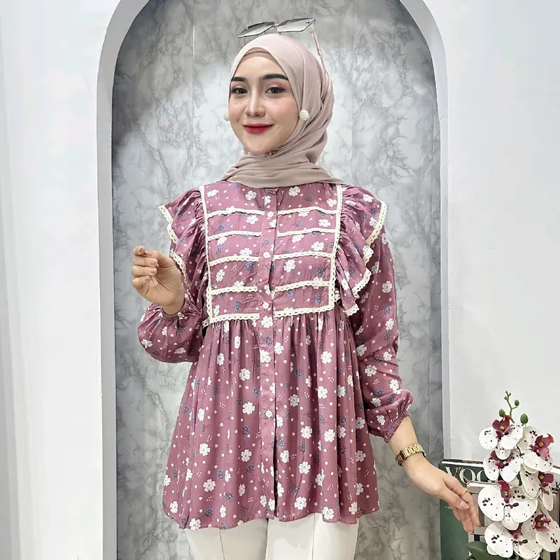 ROSELLA BLOUSE - ATASAN RAYON KOMBINASI RENDA MOTIF ADEM LEMBUT 2