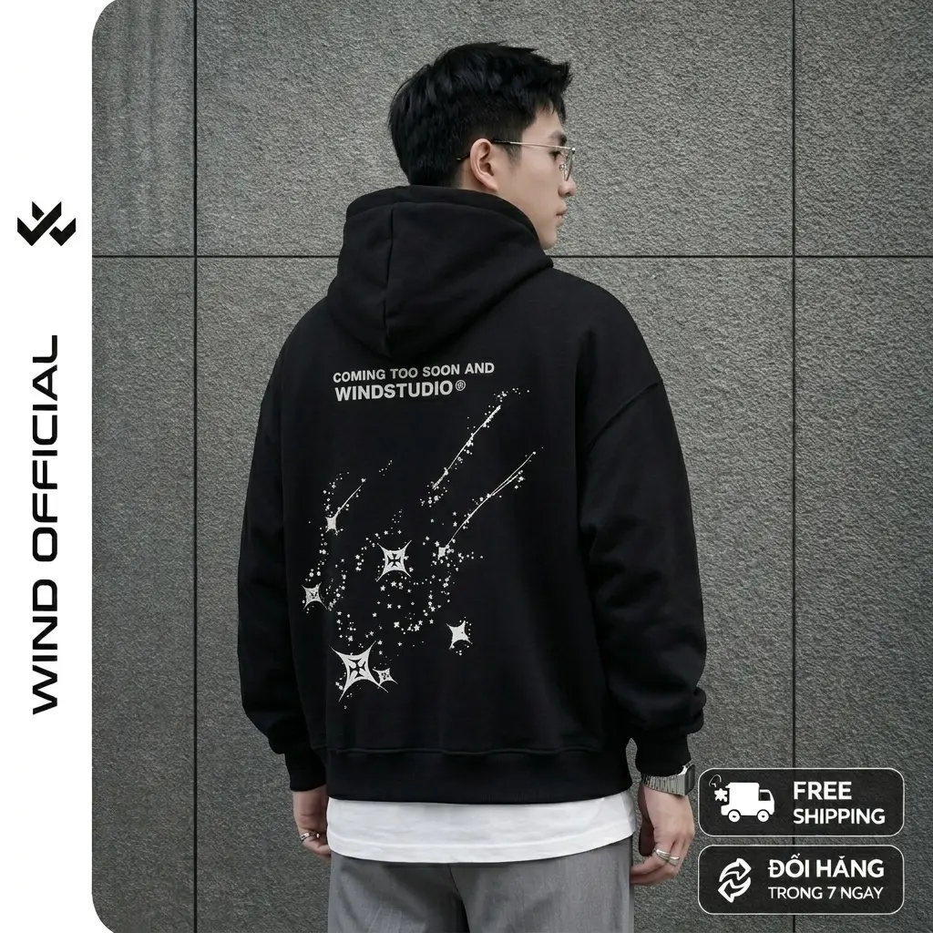 Áo hoodie unisex form rộng WIND Clothing STAR hoodie khóa kéo trang nam nữ nỉ bông oversize Menswear Dài Tay Tay Dài