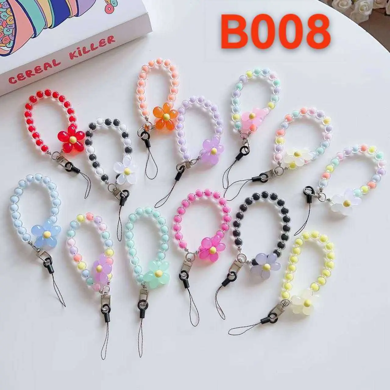 B008 SHORT FLOWERS MOBILE PHONE LANYARD CANDY COLOR WRIST ROPE PHONE CASE CHAIN Accessories Durable Smartphone Cellphone