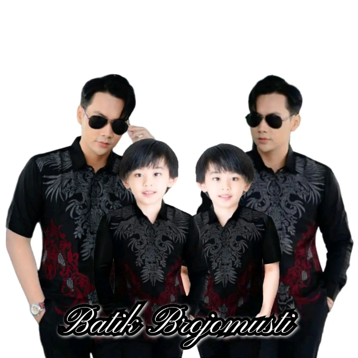 Batik Brojomusti Kemeja Batik Pria Ayah dan Anak Laki-laki Lengan Panjang Usia 2-12Thn Motif Batik Hitam Kain Batik Print Katun