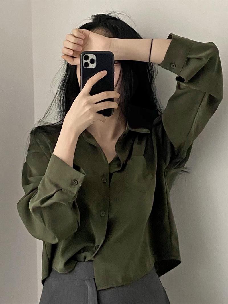 Product Introduction of polo collar single breasted loose long sleeve shirt 4