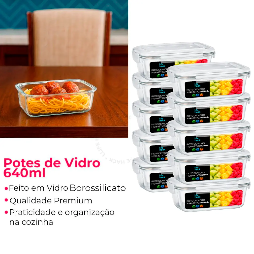 Conjunto Potes 370/640/1040ML Vidro Hermético Mantimentos Marmita Premium - imagem 3