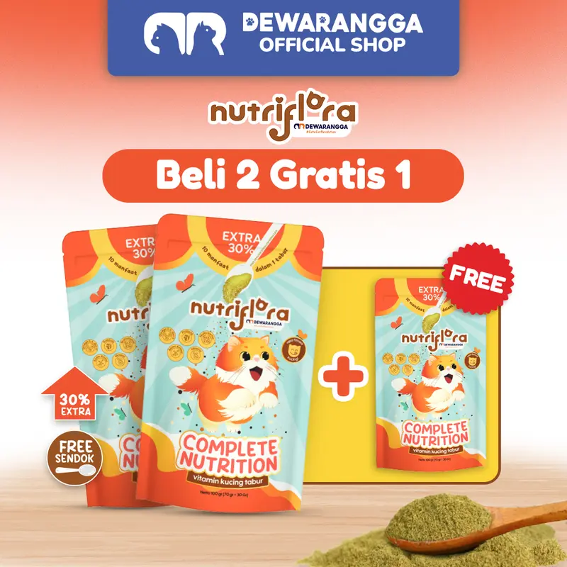 [Beli 2 Gratis 1] Dewarangga Nutriflora Complete Nutrition untuk Peningkatan Imunitas Kucing, Penggemuk Kucing, dan Bulu Lebat Kucing dengan Probiotik & Omega 3,6,9 0