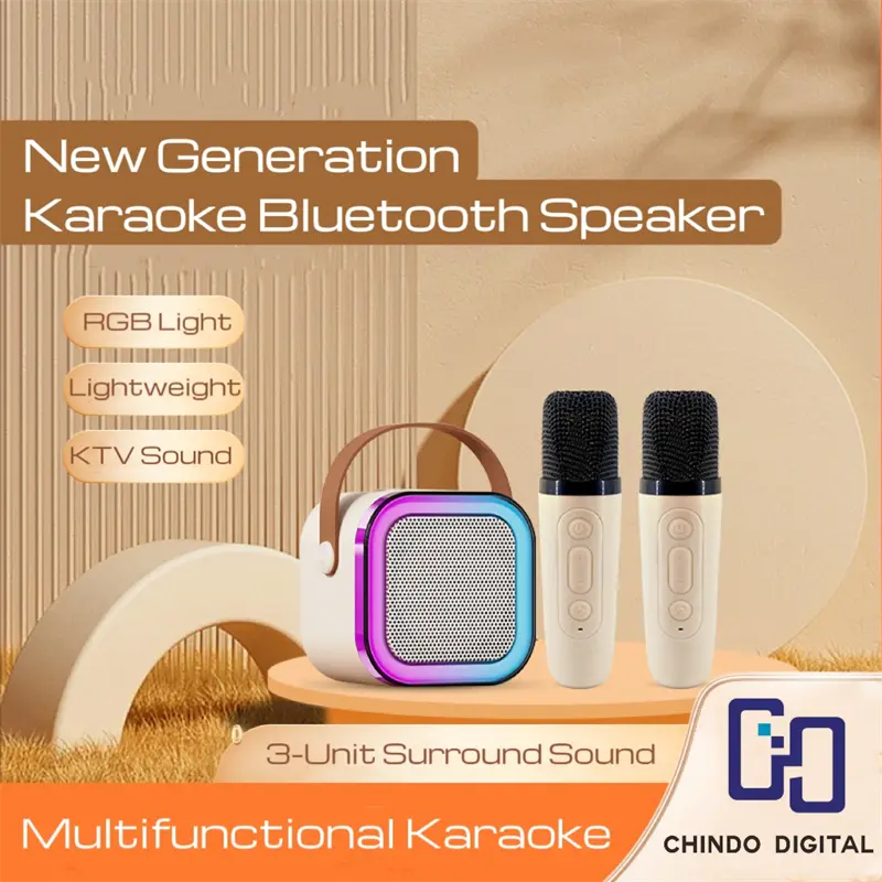 【Kkimi Lndonesia】K12 Mikrofon Bluetooth Speaker Karaoke Mikrofon Mini Portabel Dengan Rgb Cahaya Led 7