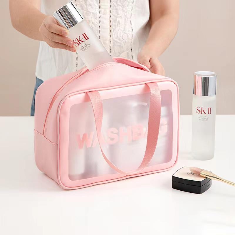Túi trang điểm chống thấm nước PU, túi đựng đồ vệ sinh cá nhân trong suốt dung tích lớn cầm tay, túi đựng mỹ phẩm nhám du lịch, túi bơi 2