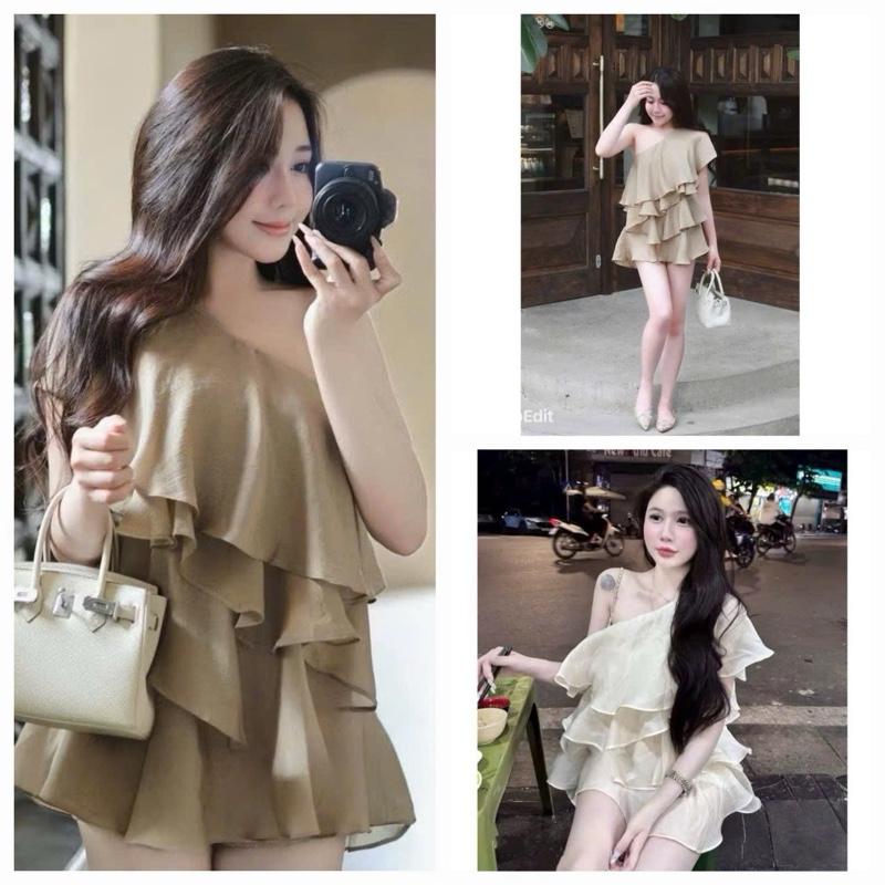   Kèm Quần  Sét Áo Lệch Vai Chất Tơ Ánh Kim Bồng Bềnh Mixx Quần Ngắn váy  đi  chơi áo  trễ  vai set  sơ  mi  trễ  vai set  babydoll  nữ  quần  đùi áo  kiểu  nữ áo  trễ  vai váy  tơ  bèo  trễ  vai 