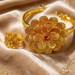 set gelang sama cincin bunga kendari mini Perempuan Gold Asesoris Emas Wanita