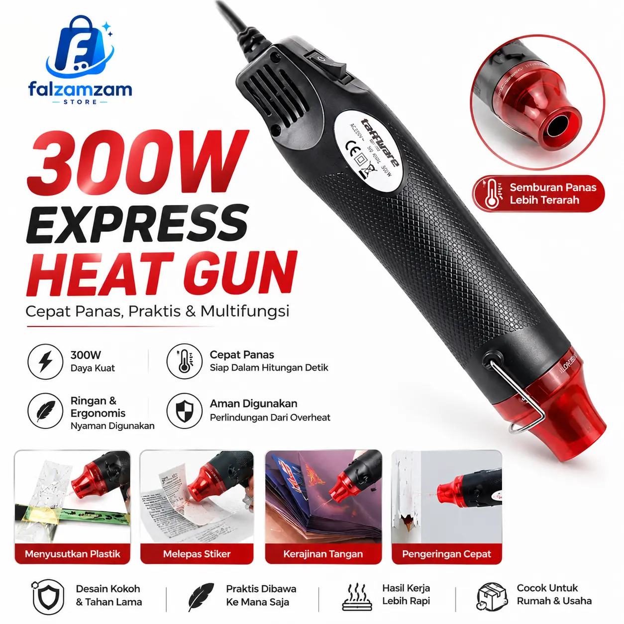 Alat Pemanas Express Heat Gun Hot Air Vinyl 220V 300W bisa untuk Besi Plastik dan material lain Suhu bisa diatur