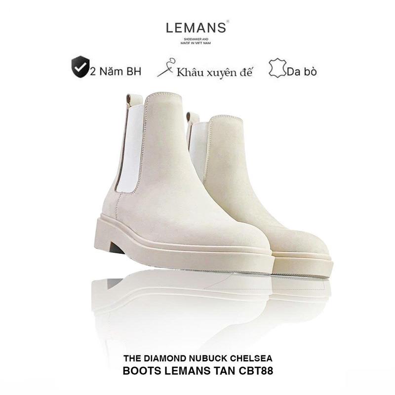Giày nam da Nubuck Chelsea Boots Tan LEMANS, đế tan hạt kim cương tăng cao 4cm khuôn độc quyền, BH chính hãng 24 tháng
