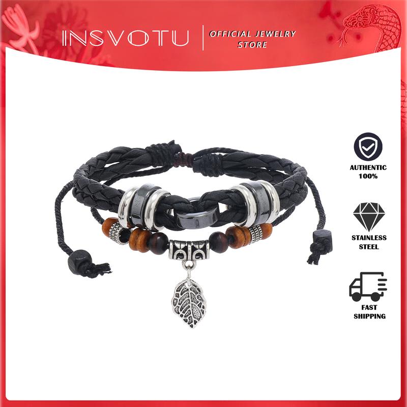 Vòng Tay Da, Chất Liệu Thép Không Gỉ, Dành Cho Nam Và Nữ, Phong Cách Cổ Điển Nhiều Lớp, Dệt Tay, Thích Hợp Cho Học Sinh Và Cặp Đôi, Đồ Trang Sức Cá Tính