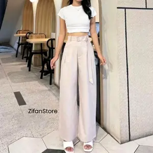 Obi Pants - Celana Highwaist Trousers Loose Pants - Celana Kulot Kantor Formal Anti Kusut Casual