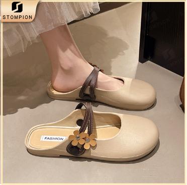 STOMPION Dép sandal nữ đế bằng kiểu hoa dễ thương nhẹ nhàng thoải mái phong cách trẻ trung phong cách Hàn Quốc
