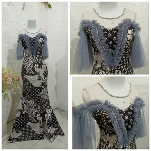 GAUN DUYUNG BATIK STREECH DADA KERUT LENGAN SABRINA // gaun pesta Wanita