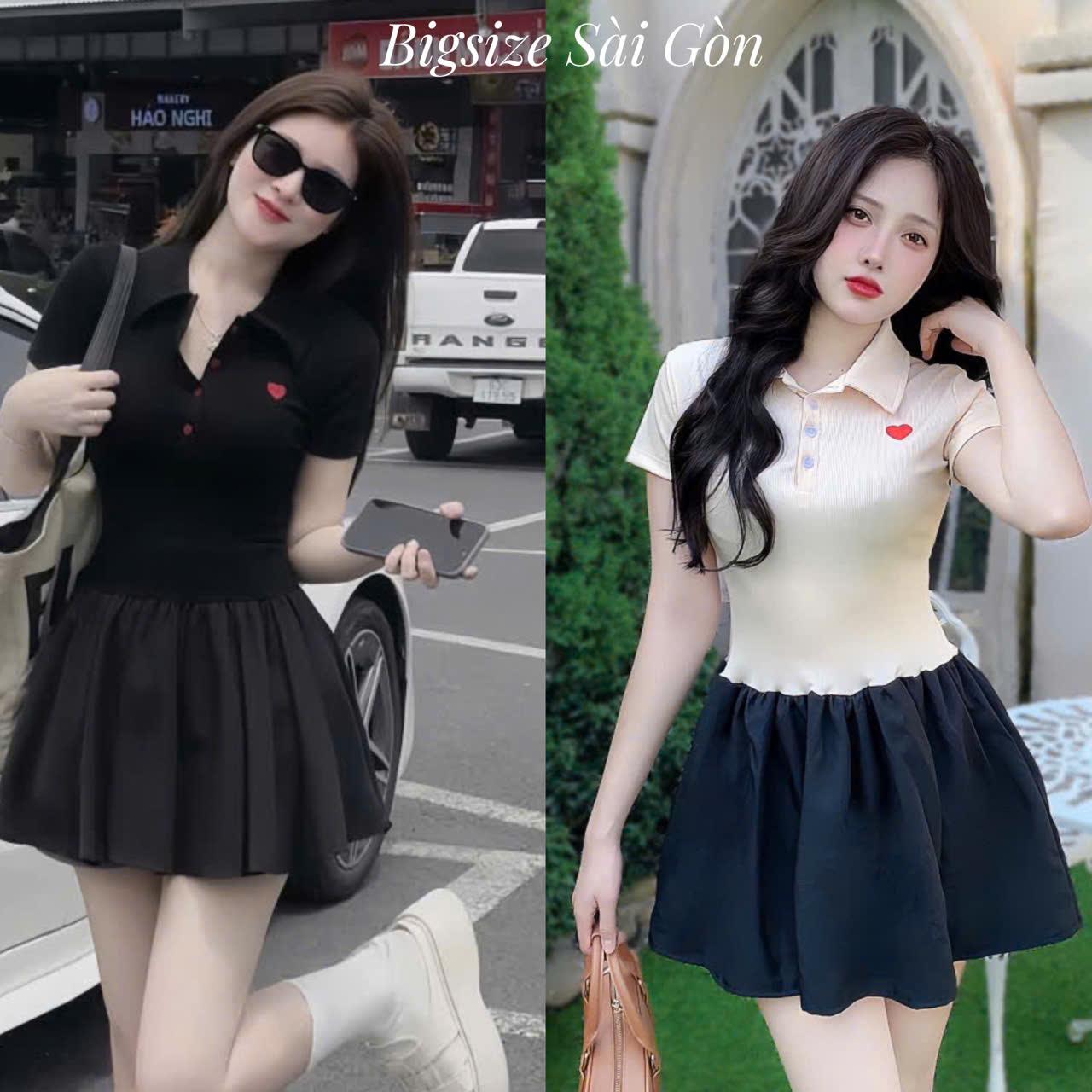 Set Váy Polo In Hình Kèm Quần Vải( Thun Tăm QC)Cao Cấp Thanh Lịch Bigsize 45- 90 Kg Dễ Thương Nữ Women Top - B.1567