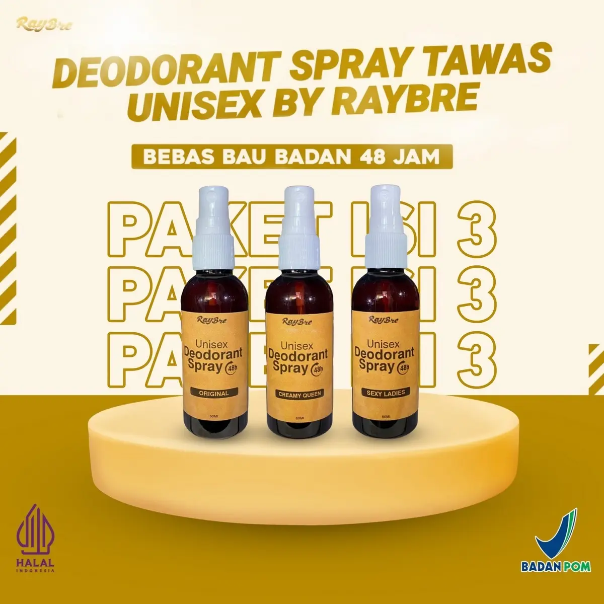 Paket isi 3 Deodorant spray tawas By Raybre - Deodorant alami untuk ketiak bau