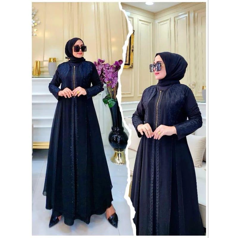 Product Introduction of (COD)Gamis Abaya Arab SHANIA Motif Bordir Jersey Mix Ceruty Mote Swarosky Terbaru Muslim Hitam Turki Mewah 6