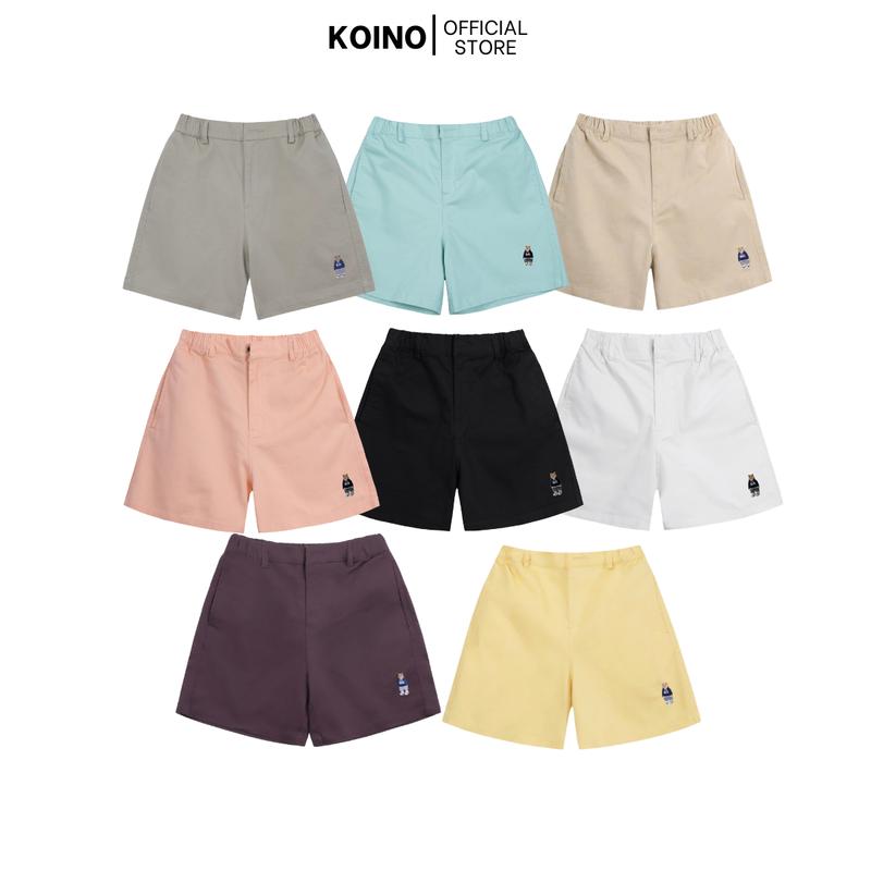 | KOINO| Quần short đùi nữ Koino vải kaki thun mềm mịn ,thêu gấu dễ thương-Màu pastel hottrend