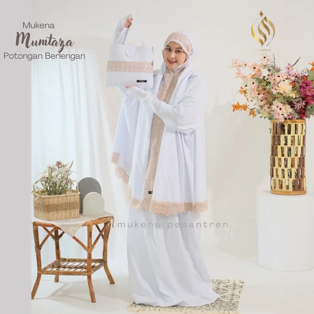 MUKENA HAJI UMROH Mukena Potongan Berlengan Full Renda Katun Motif Mumtaza Mewah Nyaman Muslim mukena umroh mukena  yang ada tangannya mukena renda mukena  khusus mukena  setelan