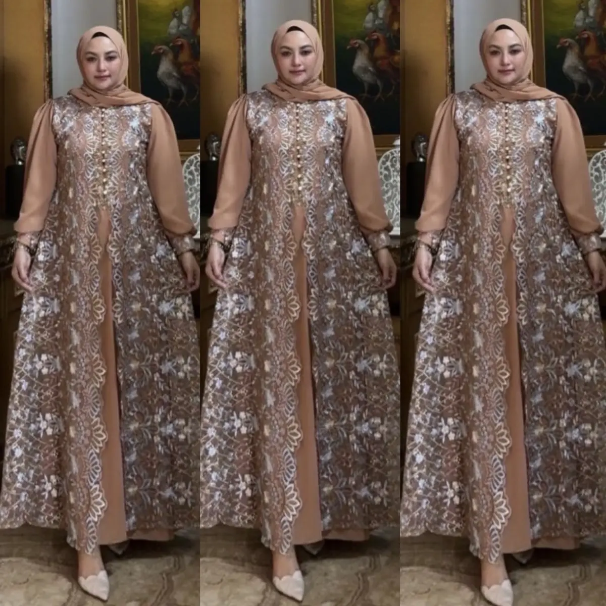 JELINA DRES GAMIS FREE PASMINA BAHAN CERUTY BORDIR PAYET SUPER MEWVAH ELEGANT
