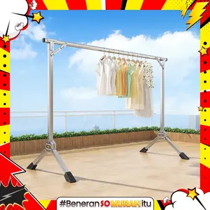 Jemuran Baju Lipat Anti Karat Tiang Single Hanger Pakaian Stainless Steel Outdoor Indoor Portable