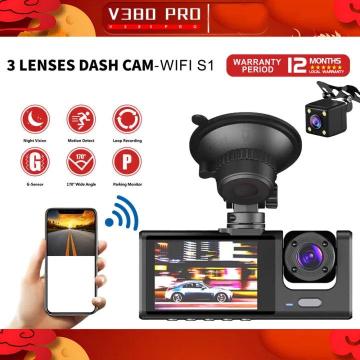  Máy ghi video lái xe kết nối Wifi Ghi giờ 1080P FHD 3 camera Dashcam cho phía trước nội thất và sau   Camera DASH phía sau Tầm nhìn ban đêm Chế độ đỗ xe DVR trên ô tô 