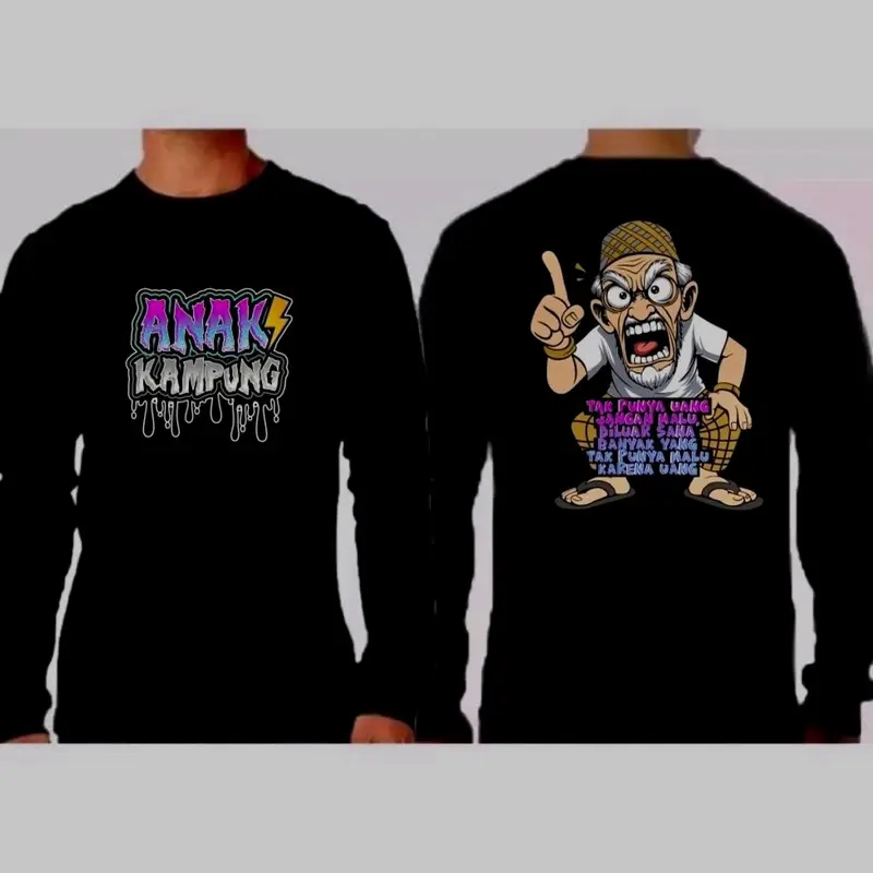 Kaos Distro Anak Kampung Lengan Panjang Kaos Kata-kata Katun Pria Sablon Oblong 0