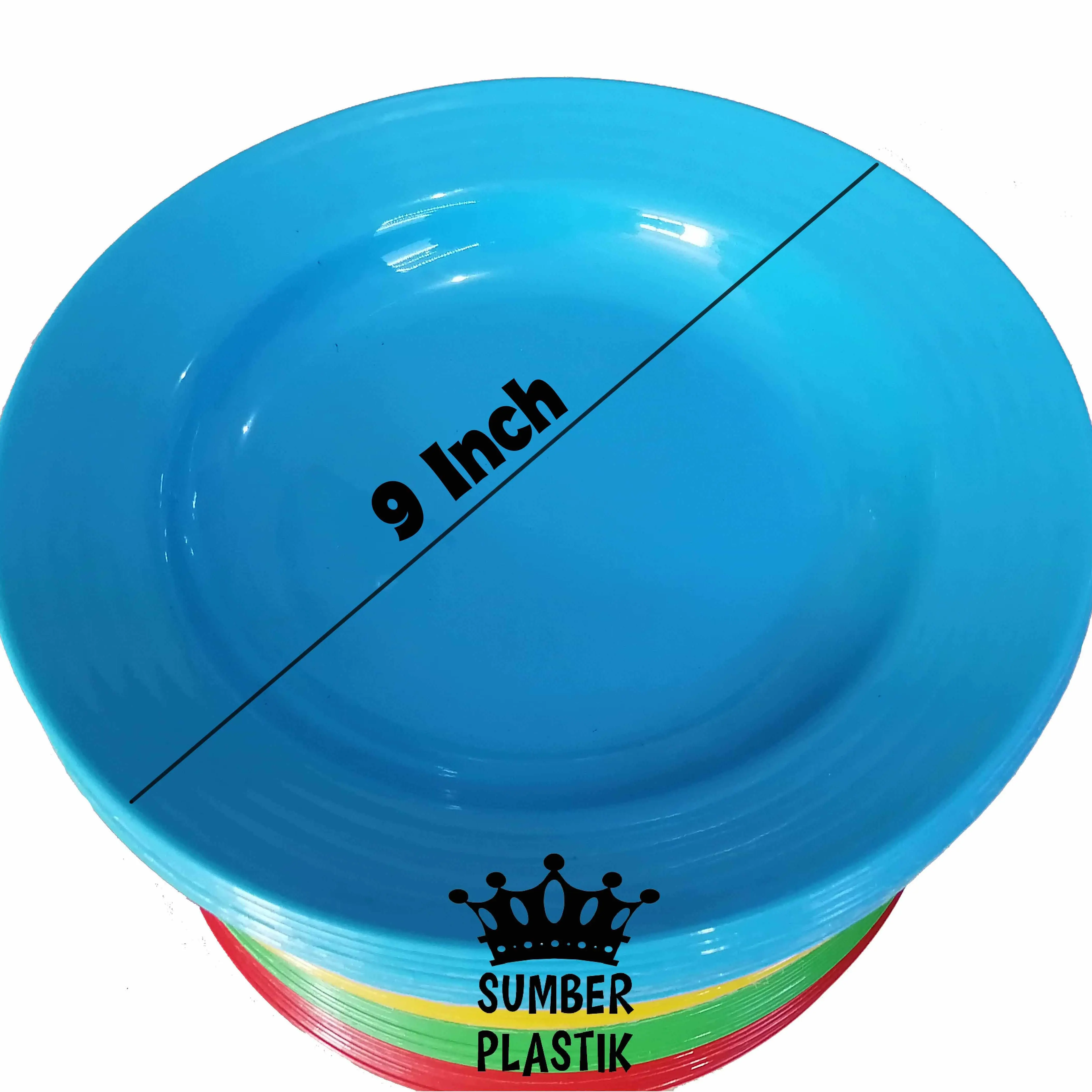 Piring Makan Plastik Lusinan  (1Lusin 12pcs) 9inch MURAH MERIAH biru hijau Kuning Merah