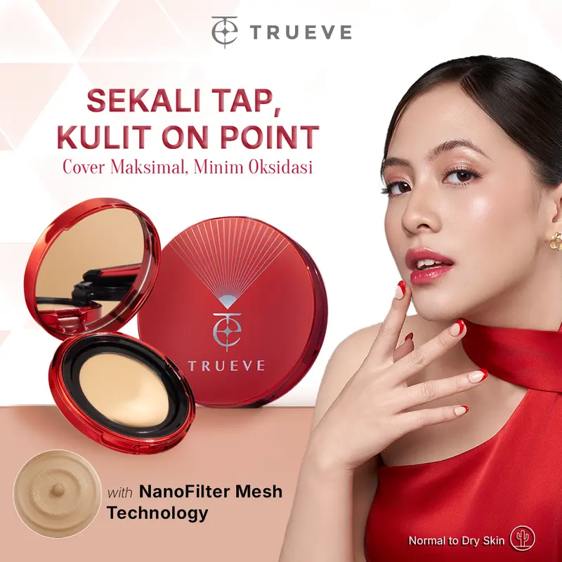 TRUEVE Radiant Hi-Cover Mesh Cushion - High Coverage Tahan Lama, Minim Oksidasi, Poreless Radiant Glow Finish, Skincare Kulit Normal Kulit Kering, Cover Blur (5X Ceramide + Snow Mushroom + Centella Asiatica) 0