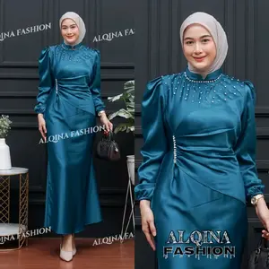Vina Dress Satin Silk Premium wanita Kondangan Muslim Body Fit Viral Mermaid 2026