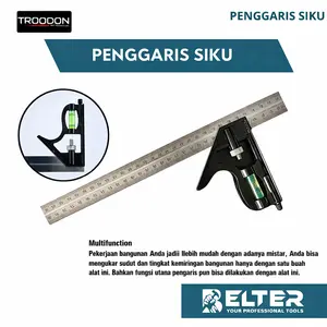 BELTER Penggaris Siku Waterpass 12inch Mistar Multifungsi Adjustable Combination Ruler Waterpass untuk Proyek Bangunan dengan Akurasi Tinggi