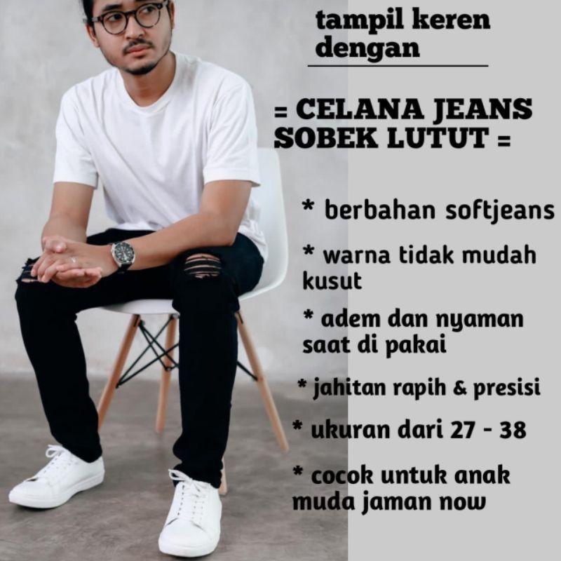 PROMO BELI 1 GRATIS 1 Celana jeans pria sobek lutut panjang skinny ripped softjeans 5