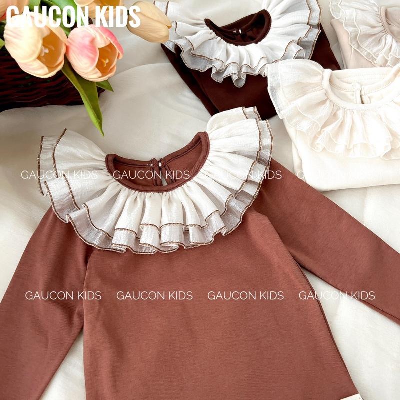 Áo thun cotton dài tay cổ tròn phối bèo xinh xắn cho bé gái 8-30kg - A181