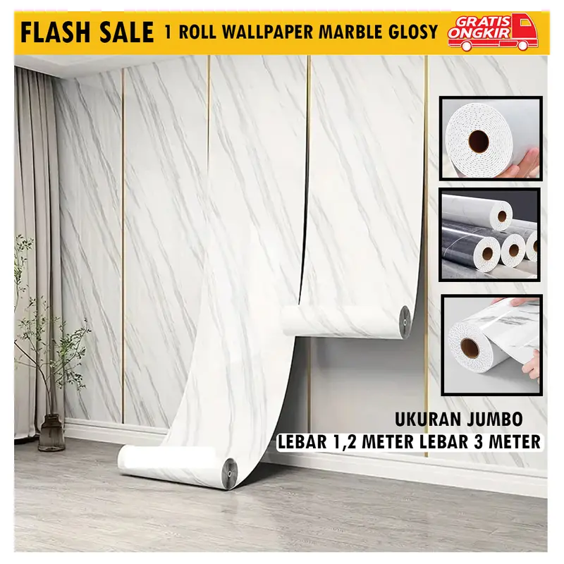 Wallpaper Foam PVC Marmer 1 Roll 1.2m x 3m Motif Marmer Stiker - Marble Glossy 4