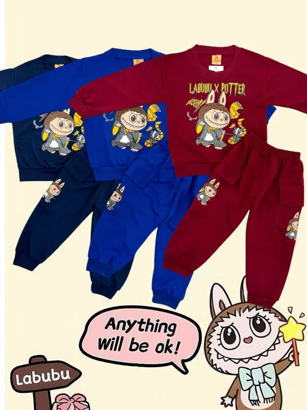 Baju anak laki-laki viral labubu X Harry Potter Stelan panjang labubu anak laki-laki / unisex / untuk anak 1-8 Tahun (Edisi Labubu) 4