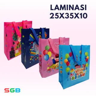 1 Lusin ( isi 12 pcs ) Tas Spunbond Laminasi 25X35X10 Lipat Samping & standing / Tas Serba Guna 0