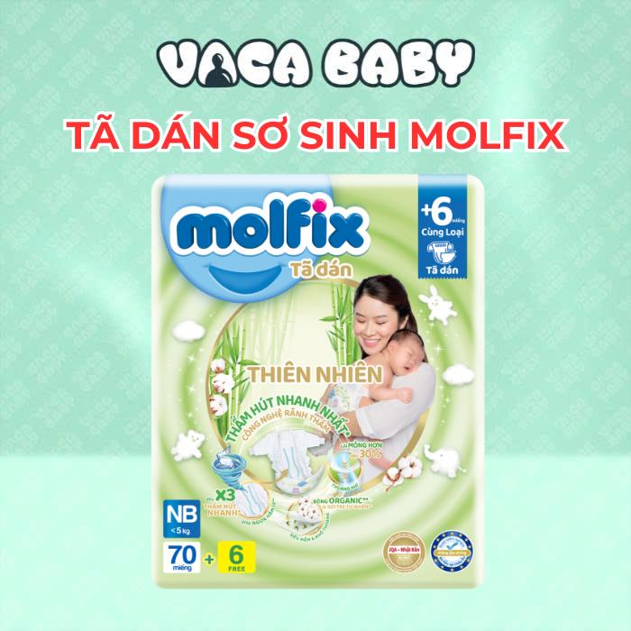  Tã bỉm DÁN SƠ SINH Molfix size NB70 miếng - Cho Bé dưới 5kg tả  chất 