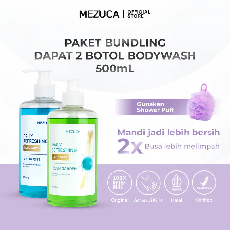 [EXCLUSIVE B.BLEK] Dapat 2 Sabun Mandi Mezuca Daily Refreshing Bodywash BPOM Free Shower Puff 2